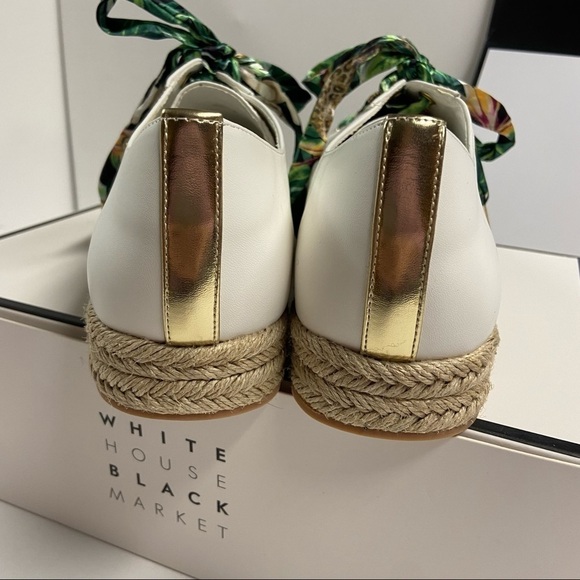 White House Black Market White Espadrille Sneakers with Green Tropical L… - Picture 3 of 14